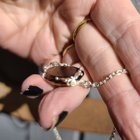 18k large Cognac quartz crome Diopside & citrine Sterling bracelet - Picture 3 of 7